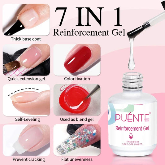 15ML 7-IN-1 Reinforcement Gel Nail Polish Transparent Base Coat Extension Self-Leveling Color Fixation Soak Off UV Nail Varnish  Cindorium