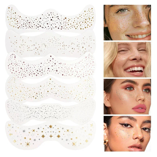 6pcs Hot Stamping Freckles Makeup Patches Metallic Radiation Golden Silver Fake Freckles Temporary Tattoo Stickers Face Makeup  Cindorium