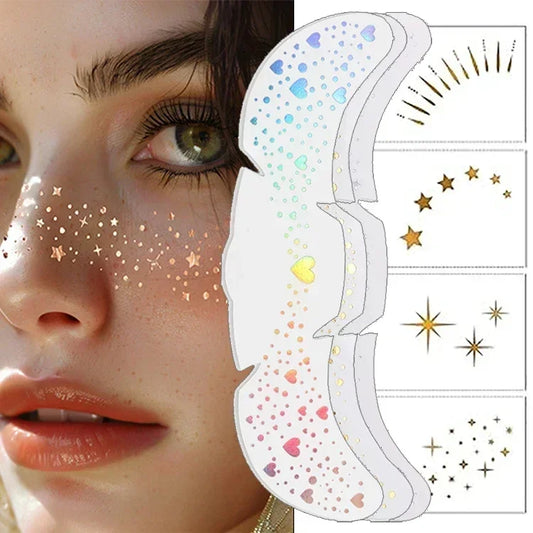 6pcs Hot Stamping Freckles Makeup Patches Metallic Radiation Golden Silver Fake Freckles Temporary Tattoo Stickers Face Makeup  Cindorium