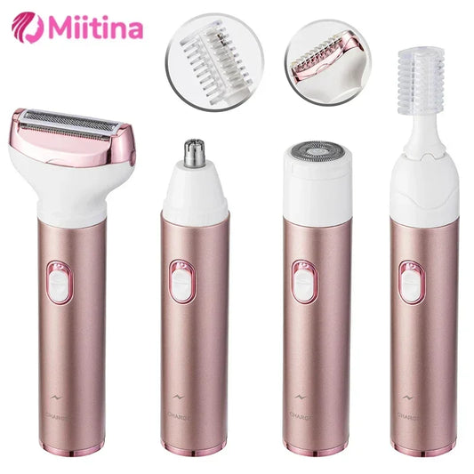 4 In 1 Electric Lady Shaver for Full Body Shaving Lady Shaver Eyebrow Facial Epilator Trimmer Nose Painless Bikini Hair Removal  Cindorium