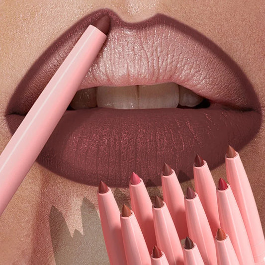 Tapered Nib Lip Liner Pencil Matte Red Brown Plumping Lip Stain Lasting Waterproof Fine Lipstick Slim Lip Outline Contour Makeup  Cindorium