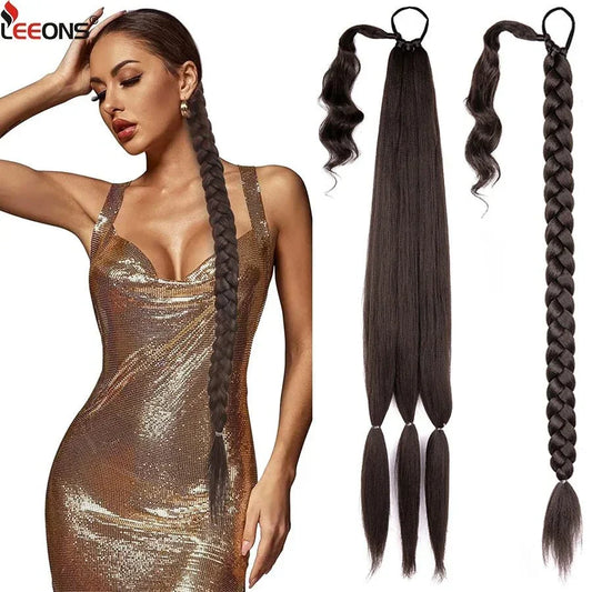 Braided Ponytail Extension – Kinky Straight, Wrap - Around, 26"–36" - Cindorium